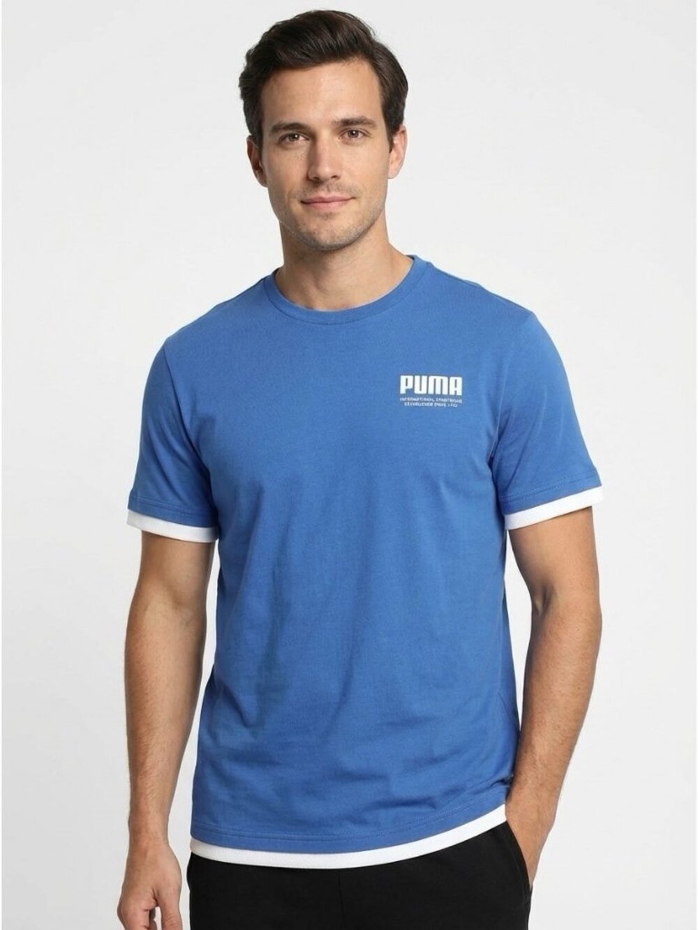PUMA Essentials Men's Tee Short Sleeves 100% Cotton Blue White Size L T-Shirt